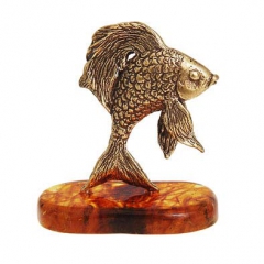 Статуэтка "Рыбка" Камень янтарь. Литьё бронза