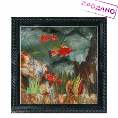 Картина "Рыбки" Камень сибайская яшма. Флорентийская мозаика, авторская работа