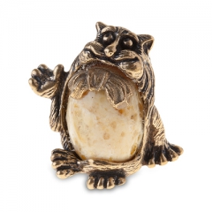 Фигурка из камня - "Кот с кабошоном" Камень янтарь, литье бронза