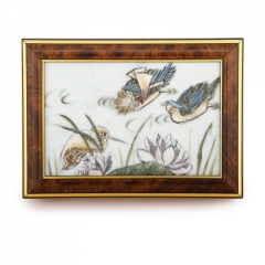 Картина "Птички на пруду" Камень яшма, агат, цитрин, гранат, нефрит, змеевик, мрамор