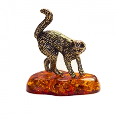 Сувенир "Кошечка на подставке" Камень янтарь Литье бронза