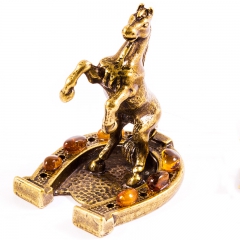 Фигурка "Лошадь на подкове", камень Янтарь, литье бронза