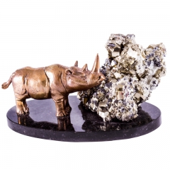 Фигура "Носорог", драгоценый камень Пирит, мрамор