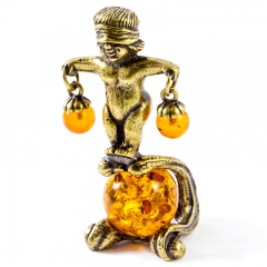 Счастливый подарок Фигурка "Знак зодиака - Весы" Драгоценный камень янтарь Литье бронза