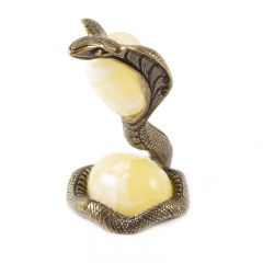 Фигурка с камнем "Кобра" Драгоценный камень янтарь Литье бронза