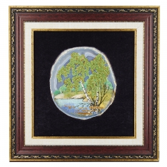 Картина на срезе агата "Березы" Драгоценный камень агат, цитрин, хризолит Ручная работа