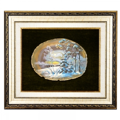Картина на срезе агата "Зимний пейзаж" Драгоценный камень агат Ручная работа
