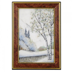 Картина  "Зима" Драгоценный камень мрасмор, цитрин Ручная работа