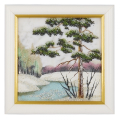Картина  "Зимний пейзаж" Драгоценный камень мрасмор, хризолит Ручная работа