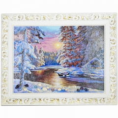 Картина "Зимняя река" Драгоценный камень яшма, агат, аметист, лазурит, бирюза, чароит