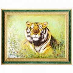 Картина "Тигр" Драгоценный камень цитрин, хризолит, розовый кварц, гранат, топаз