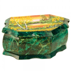 Шкатулка из натурального камня "Закат на озере" Драгоценный камень змеевик, каменная крошка в ассортименте
