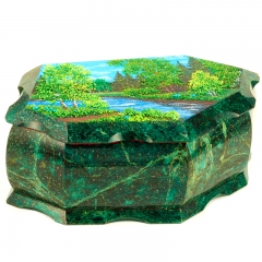 Ларец из натурального камня "Летний пейзаж" Драгоценный камень змеевик, каменная крошка в ассортименте