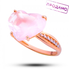 Золотое кольцо Камень розовый кварц