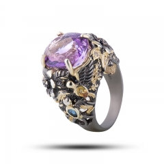 Эксклюзивное кольцо Камень аметист, сапфиры