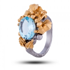 Авторское кольцо "Голубая лагуна" с природным топазом Бренд "Vida Maestro"