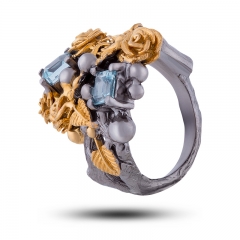 Эксклюзивное кольцо "Слезы цветов" с природными камнями Бренд "Vida Maestro"