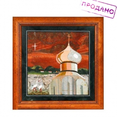 Картина "Вифлеемская звезда" Камень сибайская яшма. Флорентийская мозаика, авторская работа