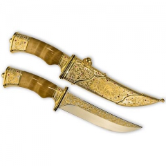 Коллекционный нож "Княжеский" Камень фианит, златоустовская гравюра на стали, латунь, позолота, серебрение