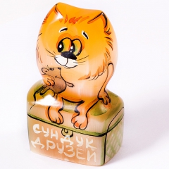 Cтатуэтка "Кот на сундуке", камень Cеленит