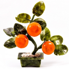 Бонсай  "Мандариновое дерево" - 3 мандарина, драгоценый камень Халцедон, змеевик