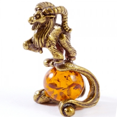 Подарок из камня Фигурка  "Знак зодиака - Козерог" Драгоценный камень янтарь Литье бронза