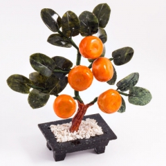 Мандариновое дерево-5 мандаринов Драгоценный камень змеевик, халцедон