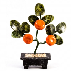 Бонсай  "Мандариновое дерево" - 3 мандарина, драгоценый камень Халцедон, змеевик
