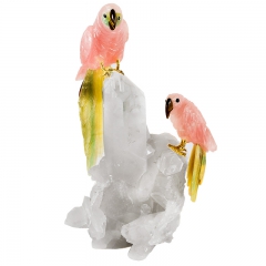 Композиция "Попугайчики", драгоценый камень Розовый кварц, горный хрусталь