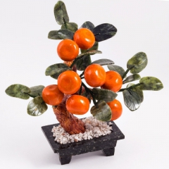 Счастливый подарок Мандариновое дерево-8 мандаринов Драгоценный камень змеевик, халцедон