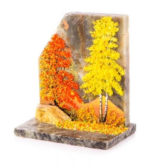 Сувенир из камня Срез каменный "Осенний пейзаж" Драгоценный камень змеевик, кварц