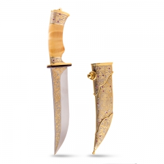 Коллекционный нож «Княжеский» Камень фианит, златоустовская гравюра на стали, латунь, позолота, серебрение