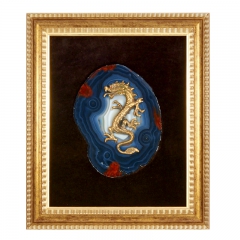 Картина из камня "Дракон" Драгоценный камень агат Литье бронза