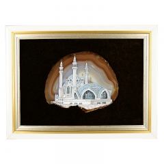Картина на срезе агата "Мечеть" Драгоценный камень агат Ручная работа