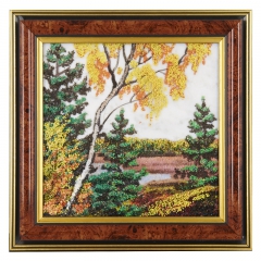 Картина  "Осенний пейзаж" Драгоценный камень мрасмор, цитрин Ручная работа
