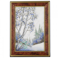 Картина из натурального камня "Зима" Драгоценный камень мрамор, агат, лазурит