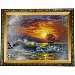 Картина "Корабль" Драгоценный камень агат, гелиотис