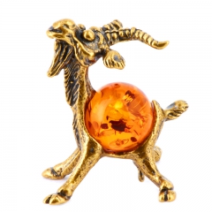 Фигурка с камнем "Коза" Драгоценный камень янтарь Литье бронза