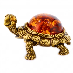 Фигурка из натурального камня "Черепаха" Драгоценный камень янтарь Литье бронза