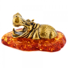 Фигурка из камня "Бегемот" Драгоценный камень янтарь Литье бронза