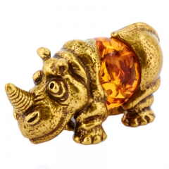 Фигурка из натурального камня "Носорог" Драгоценный камень янтарь Литье бронза