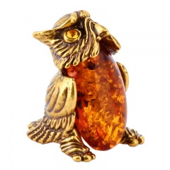 Фигурка из натурального камня Филин" Драгоценный камень янтарь Литье бронза