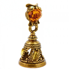 Сувенир из камня "Колокольчик Сова" Драгоценный камень янтарь Литье бронза