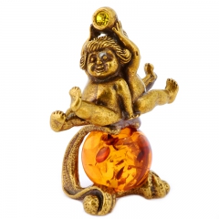Подарок талисман  для знака зодиака "Близнецы" Драгоценный камень янтарь Литье бронза