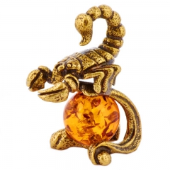 Оригинальный подарок Фигурка из камня "Скорпион" Драгоценный камень янтарь Литье бронза