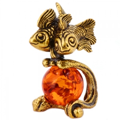 Подарок талисман для знака зодиака "Рыбы" Драгоценный камень янтарь Литье бронза