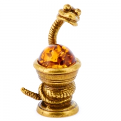 Фигурка из камня  "Змейка" Драгоценный камень янтарь Литье бронза