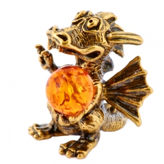 Фигурка из натурального камня "Дракон" Драгоценный камень янтарь Литье бронза