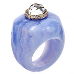Кольцо из натурального камня Драгоценный камень голубой агат, гоный хрусталь Оправа ювелирный сплав, серебрение