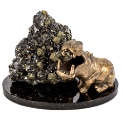 Фигурка из натурального камня "Бегемот" Драгоценный камень пирит Литье бронза